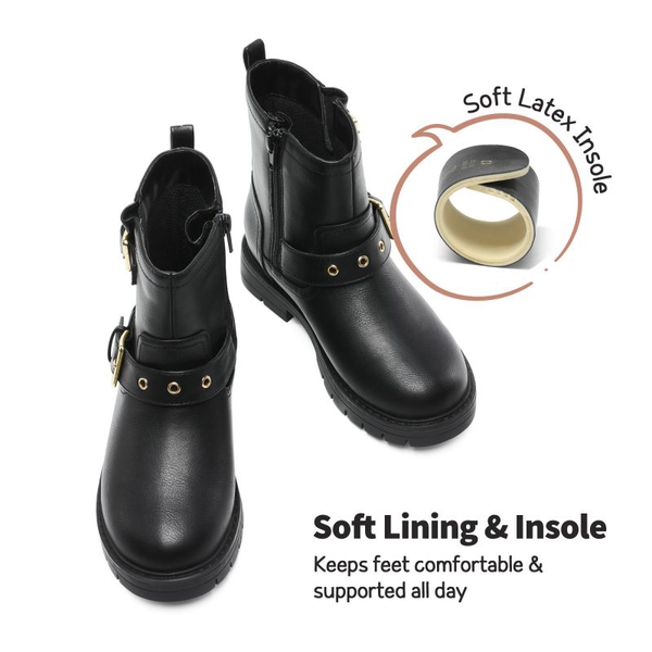 Girls Water-Resistant Zipper Ankle Boots - BLACK - 2